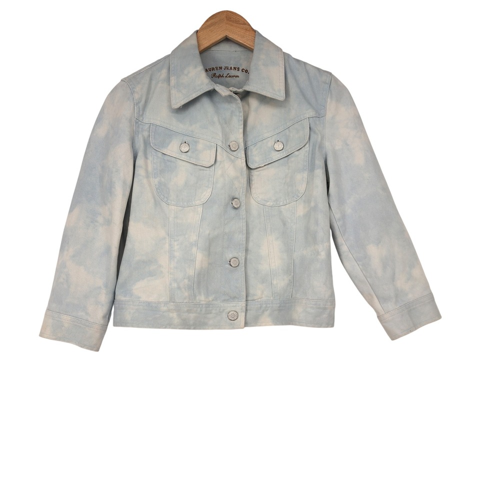 Lauren Ralph Lauren Jacket Womens XS Blue‎ Santorini Fash Tie Dye Denim Trucker - Picture 1 of 11